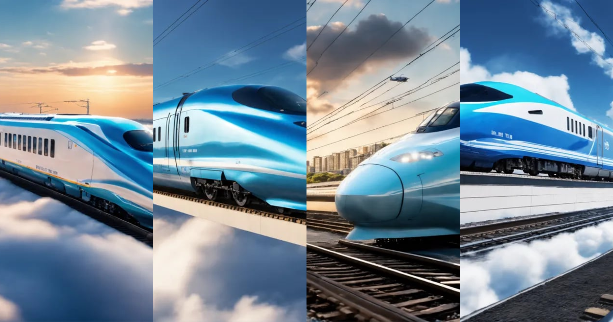 Lexica - Bullet train running on clouds in the sky,light blue,8k ...