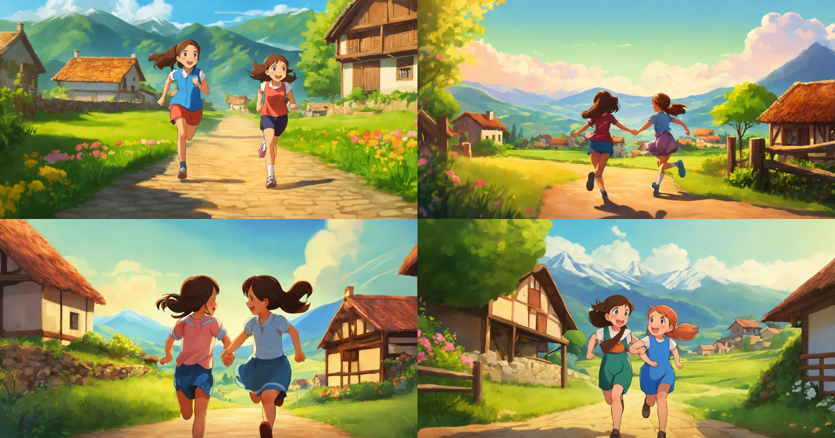 Lexica - Two girls running towards each other to hug each other ...