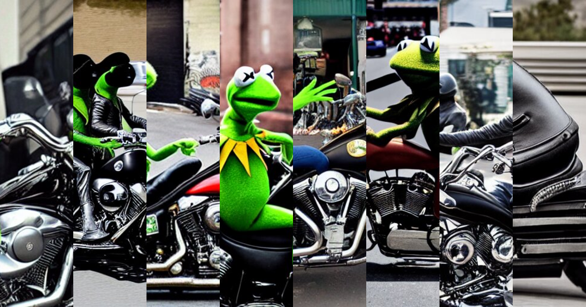 Lexica - Kermit the frog riding a Harley Davidson motorcycle in a ...