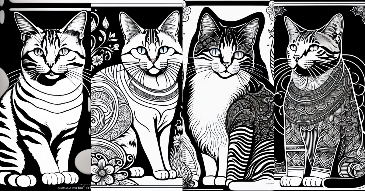 Lexica - Cat style coloring book for kids , outline art, drawing, sketch,  b&w, not overcrowded