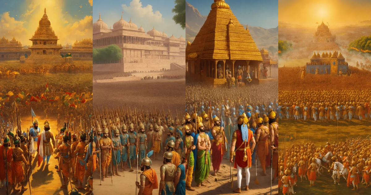 Lexica - Huge army standing on the field of kurukshetra. Lord krishna ...