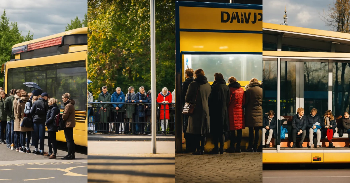 Lexica - Sad polish people waiting in queue on a bus stop