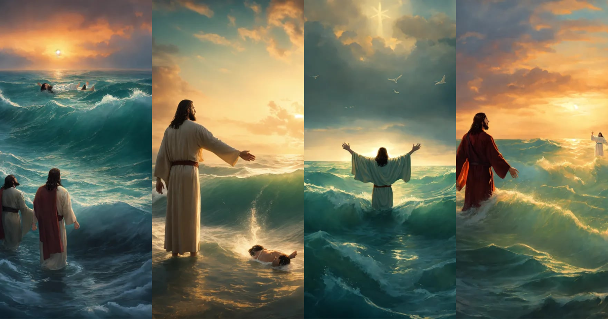 Lexica - Jesus gives his hand to man drowns in sea and saved him