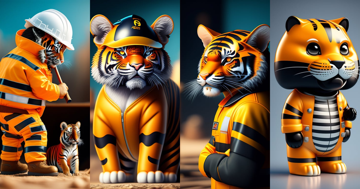 Lexica - cartoon tiger in construction suit and construction helmet