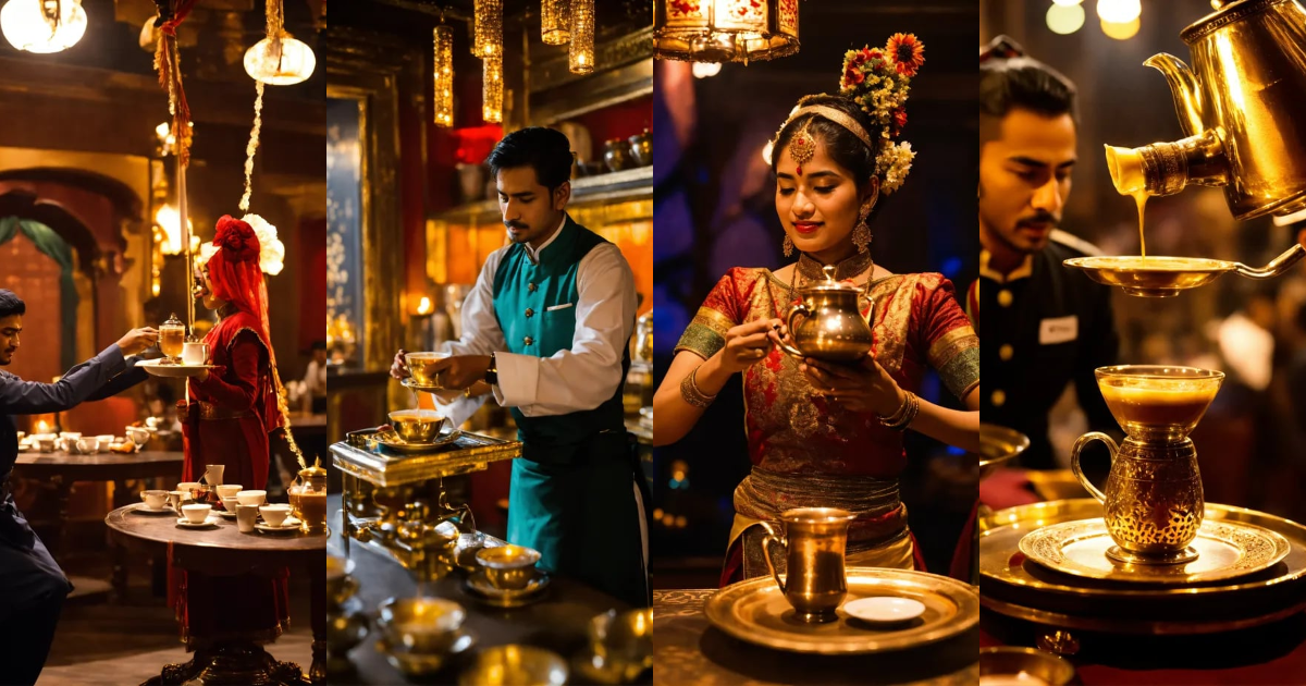 Lexica - Skilled servers pour Chai tea from one cup to another in a ...