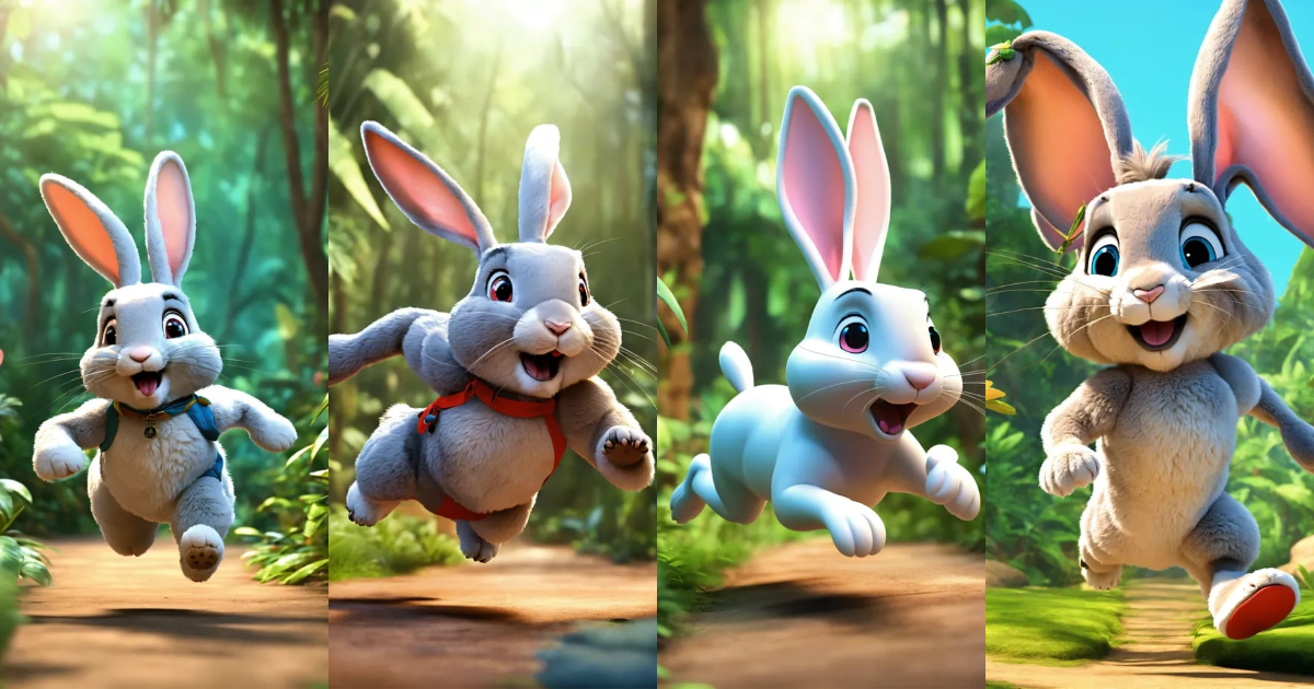 Lexica - 3d cartoon big rabbit running in jungle
