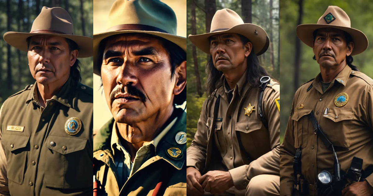 Lexica - Portrait of an native american park ranger man scared ...