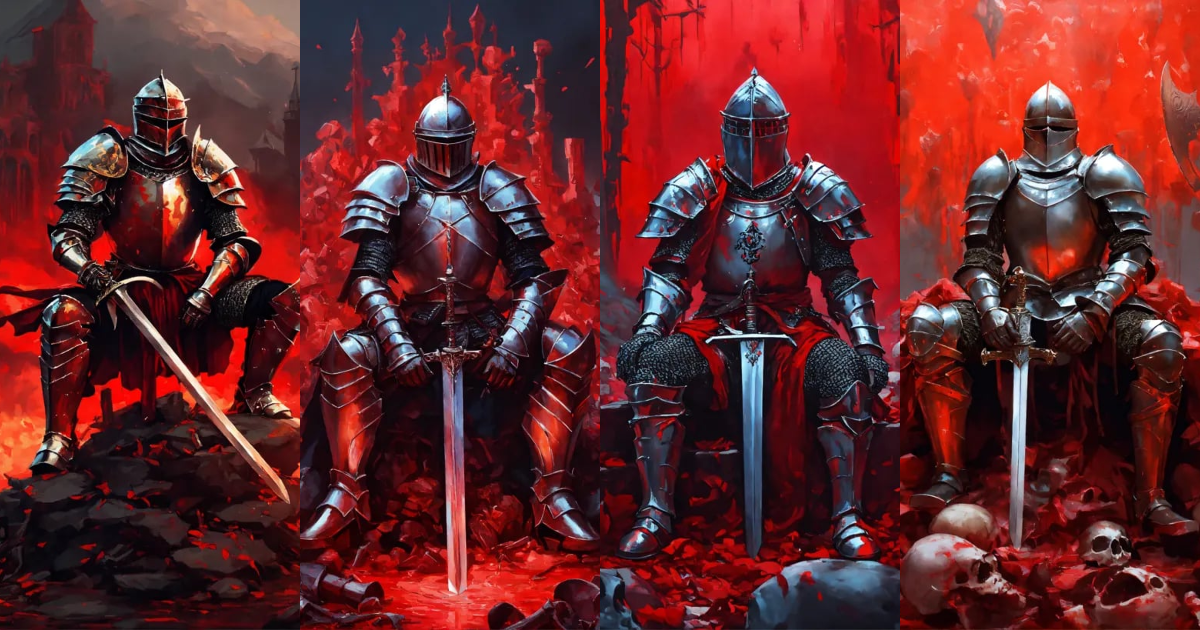 Lexica - Genre abstract art. A knight dressed in plate armor sits on a ...