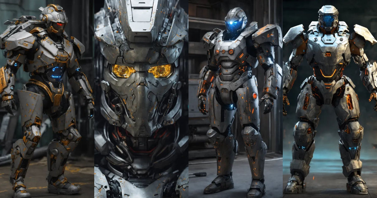 Lexica - Heavily augmented cyborg with weathered gray armor.