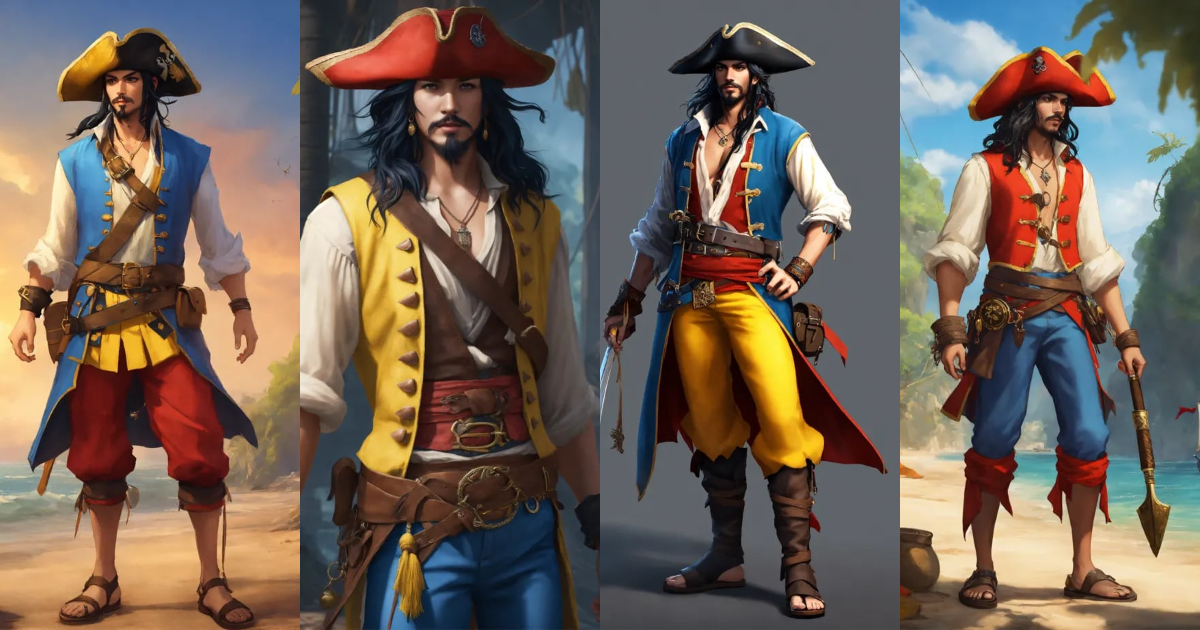Lexica - A skinny pirate with black hair wearing a yellow straw hat and ...