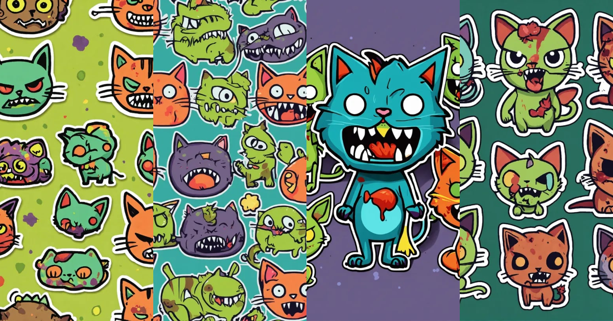Lexica - Zombie cats monsters simple sticker in Pixar style, minimalism