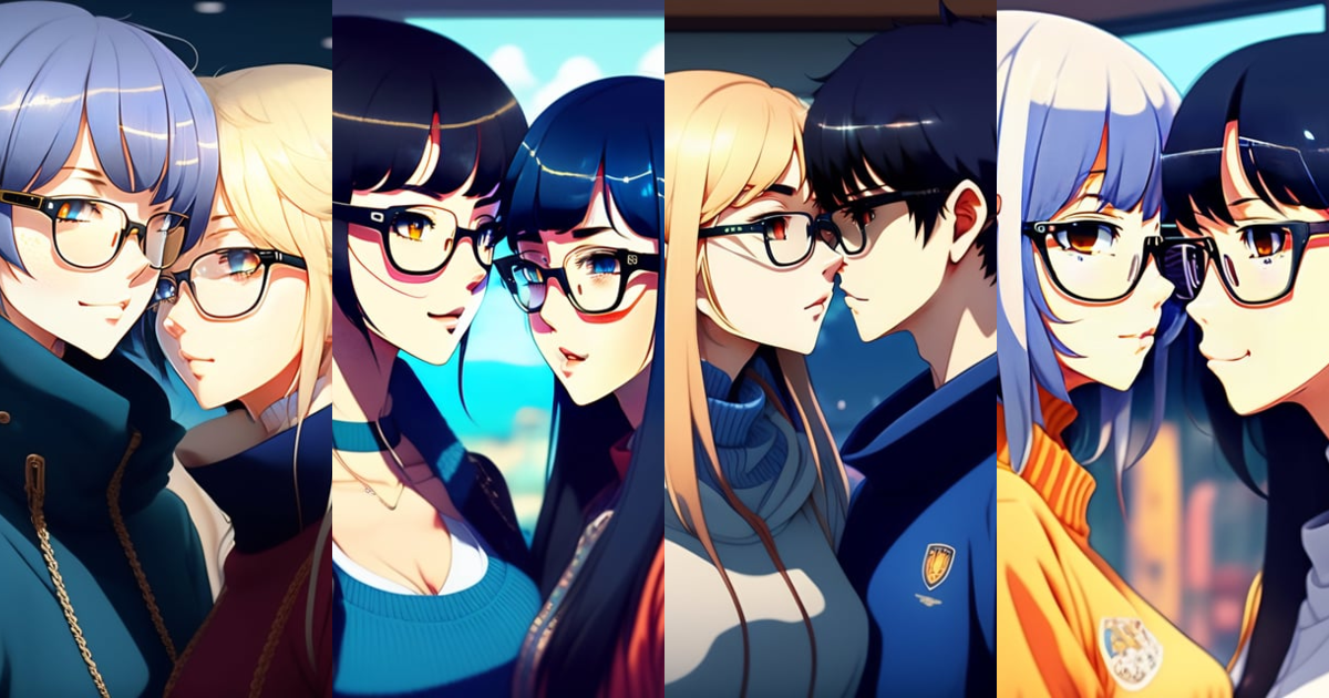 Lexica - Girl with glasses kissing her girlfriend, ghibli, anime style