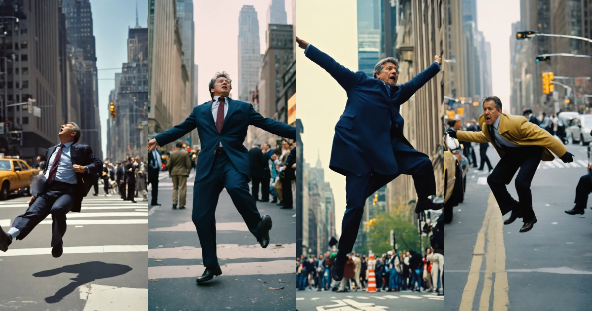 Lexica - A middle-aged person falling, crowd, new york city street ...
