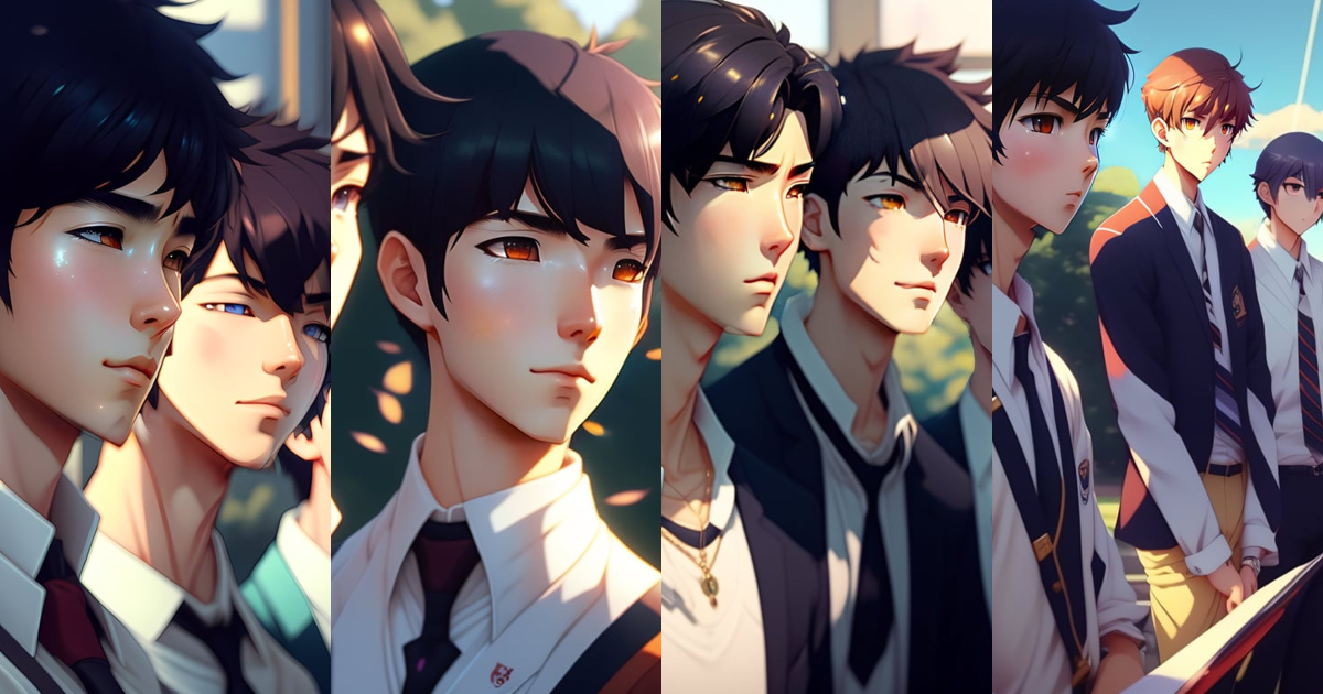 prompthunt: boy's love anime high school classroom scene spring setting,  expert high detail concept art, perfect proportions fine - face, tall  handsome, bold colors, smooth sharp focus, realistic shaded lighting poster  ilya