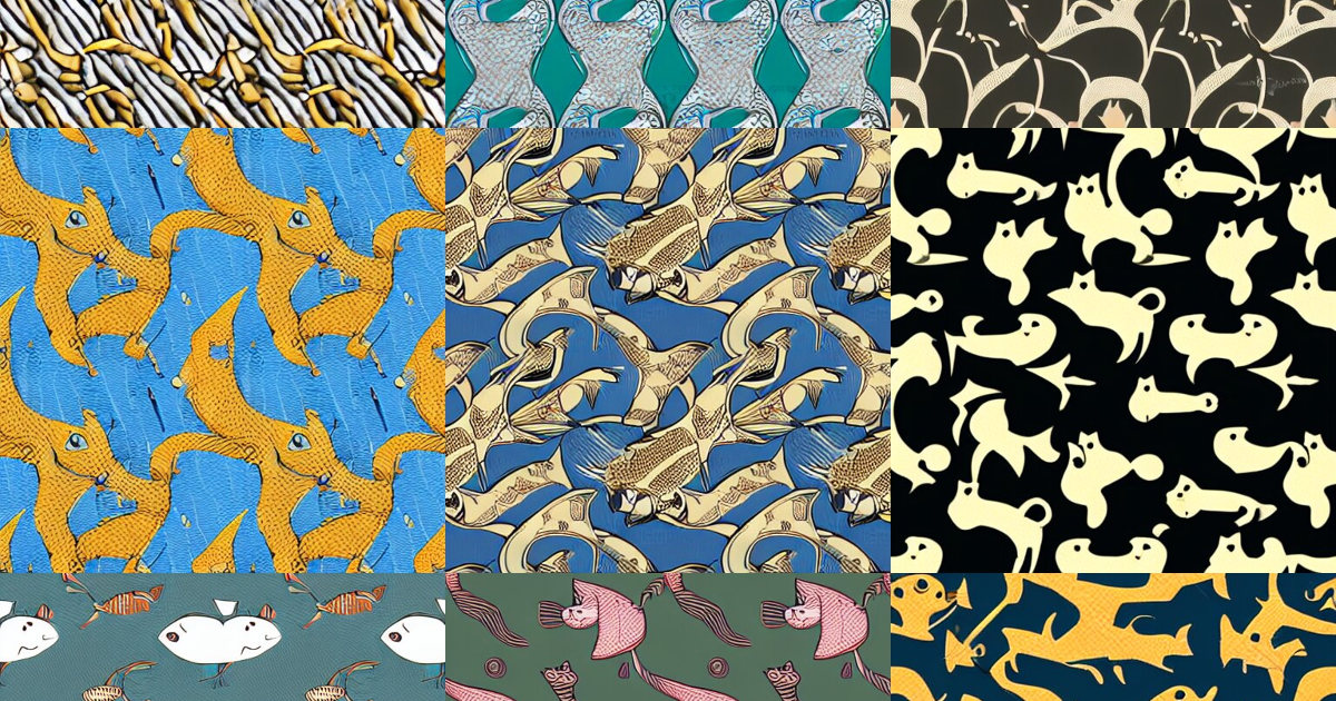 Lexica - Simple seamless pattern intertwining cat and fish by escher