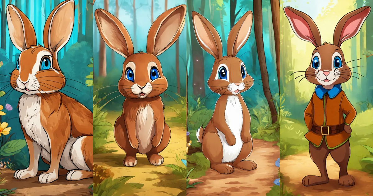 Lexica - A young brown rabbit with whith storyteller and blue eyes ...