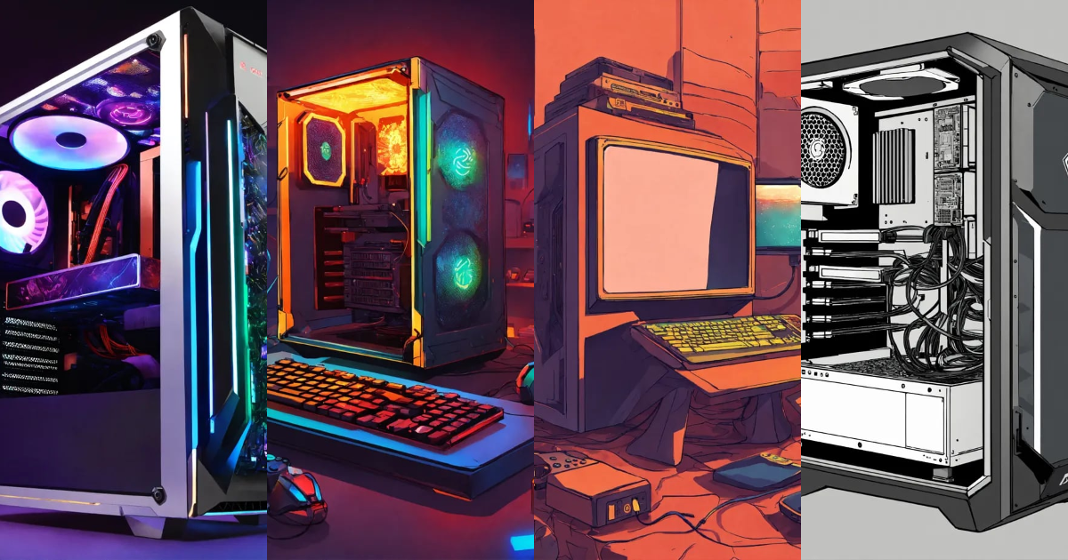Lexica - I would like a stylized illustration of a gaming PC with