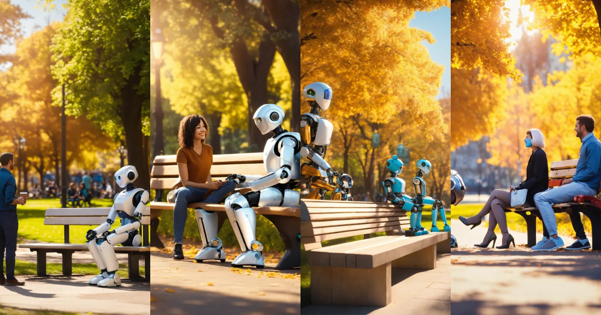 Lexica - Generate a 4K image of a park bench with three occupants a ...
