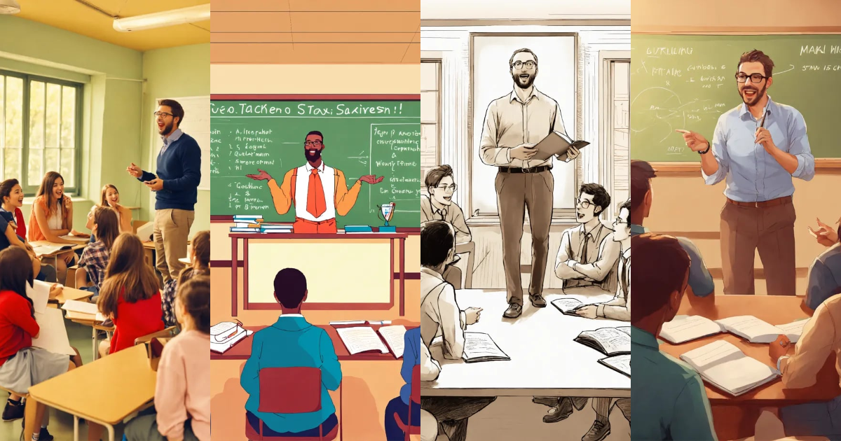 Lexica - Euphoric teacher explaining a lecture to a group of brilliant ...