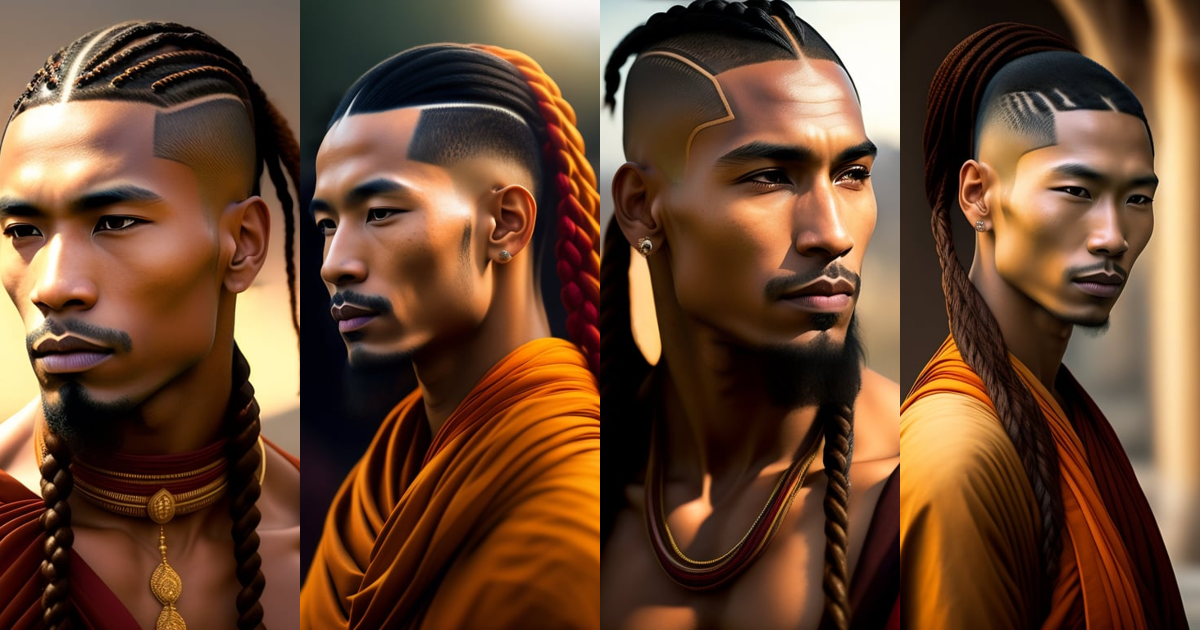 Lexica - Human male, monk, shaved hair with one long braid adorned with ...