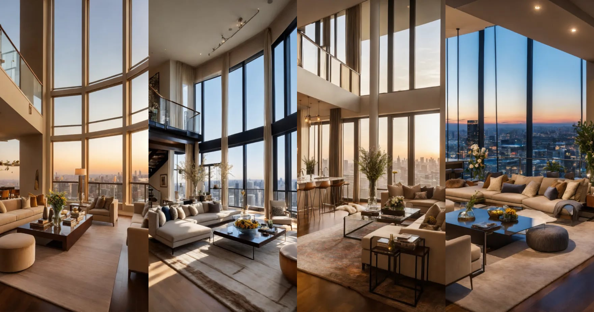 Lexica - Great room of upscale penthouse. floor to celing windows with ...