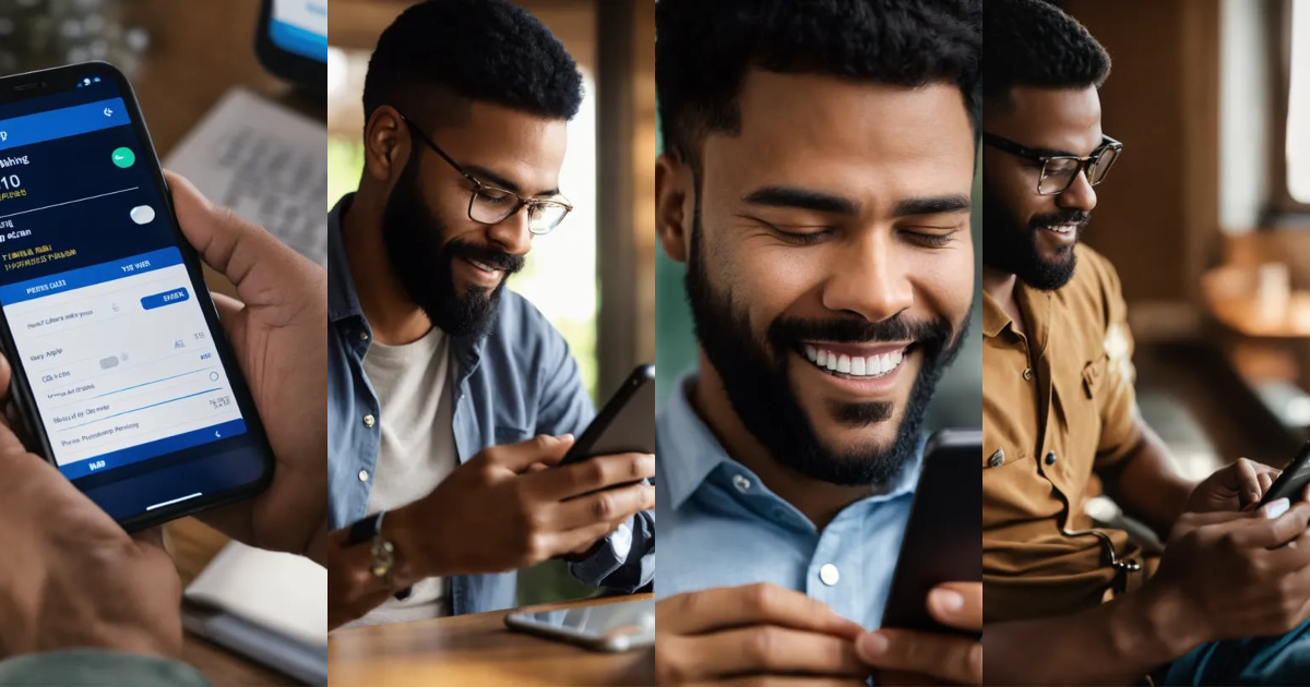 Lexica - A photo of a man using a mobile banking app on his smartphone ...