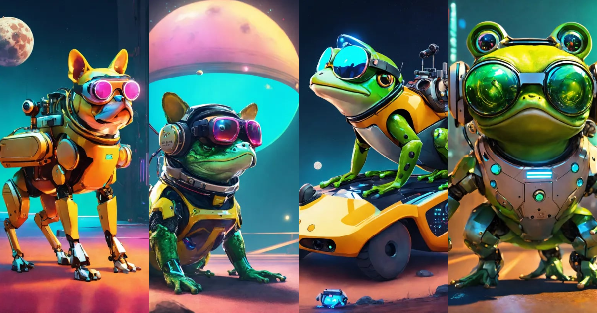 Lexica - Frog with dog inu full body cyberpunk style immaculate robot ...