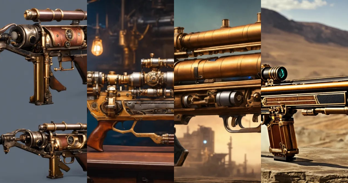 Lexica - Side view of the full image of a steampunk energy rifle