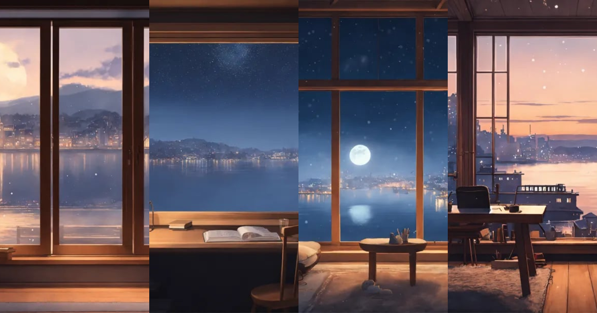 Lexica - Cozy study room, studio ghibli, minimalistic, grey washed ...