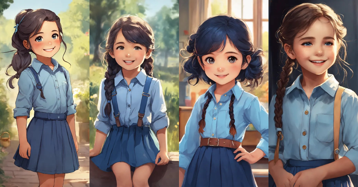 Lexica - A cute and smiling five-year-old girl with a light blue button ...