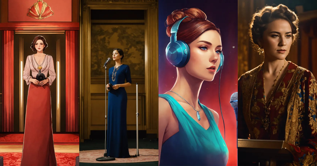 Lexica - A noble woman standing in front of the microphone