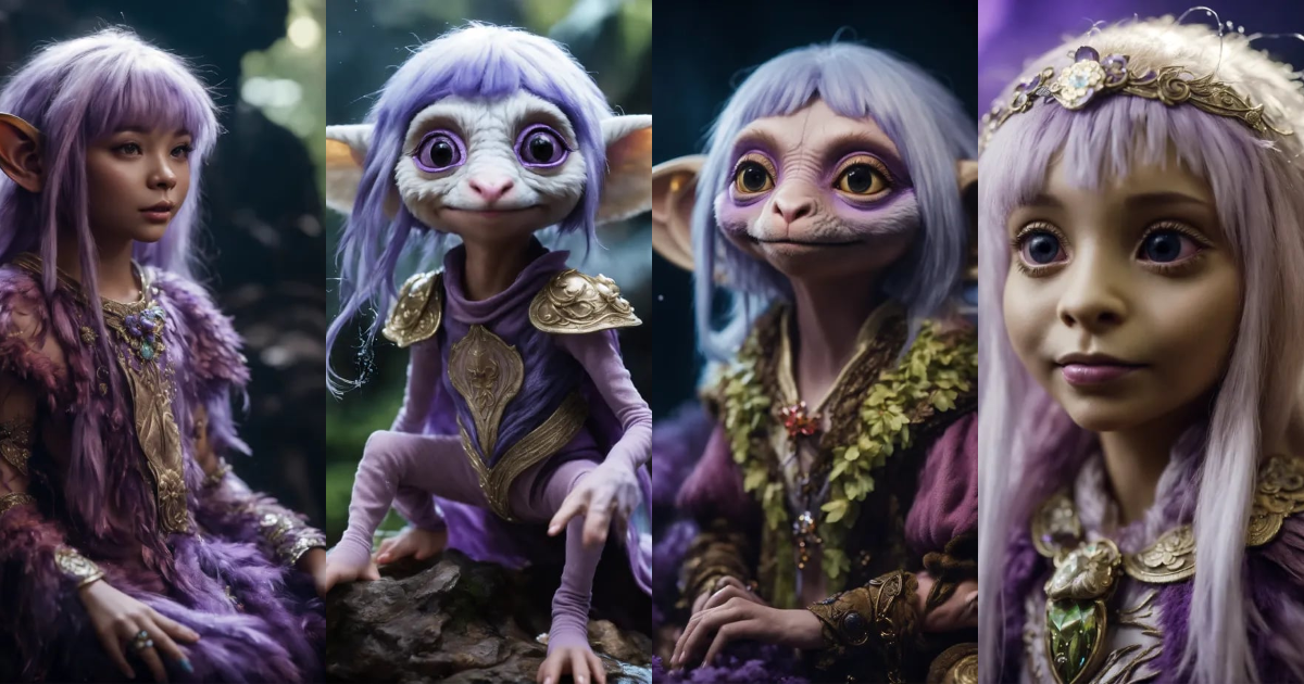 Lexica - A Gelfling extra furry animal like purple and white clothes ...