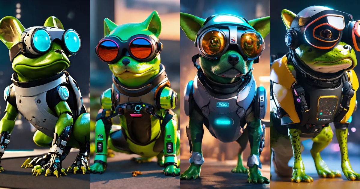 Lexica - Frog dog inu immaculate full body cyberpunk style android with ...