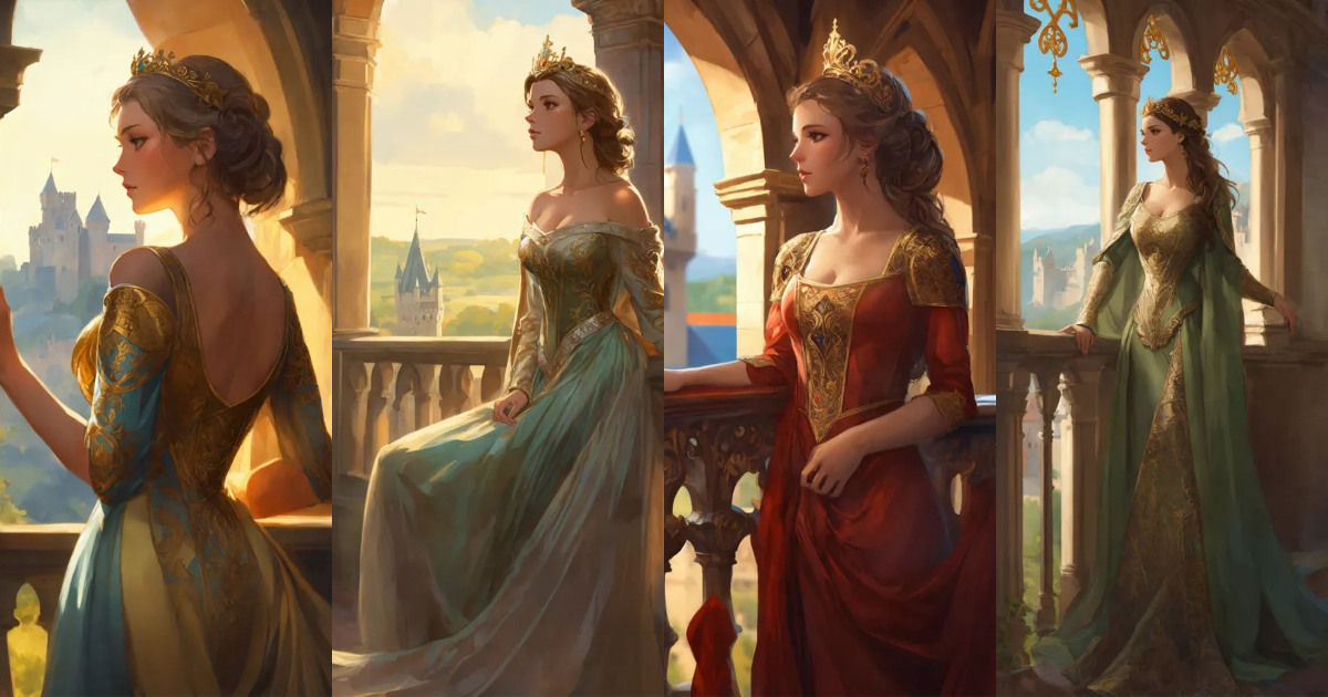 Lexica - A noble princess, in a medieval gown, on a balcony of a ...