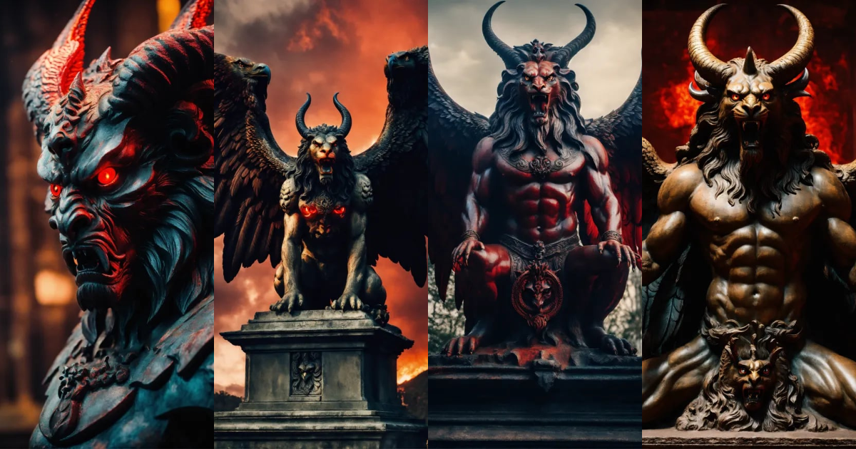 Lexica - Very angry scary Pazuzu horned demon statue lion face red eyes ...
