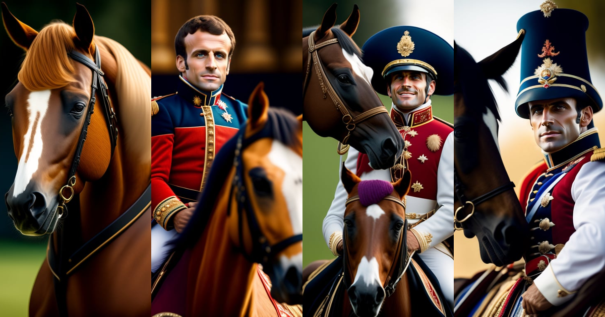 Lexica - Closeup portrait of emmanuel macron dressed as napoleon riding ...