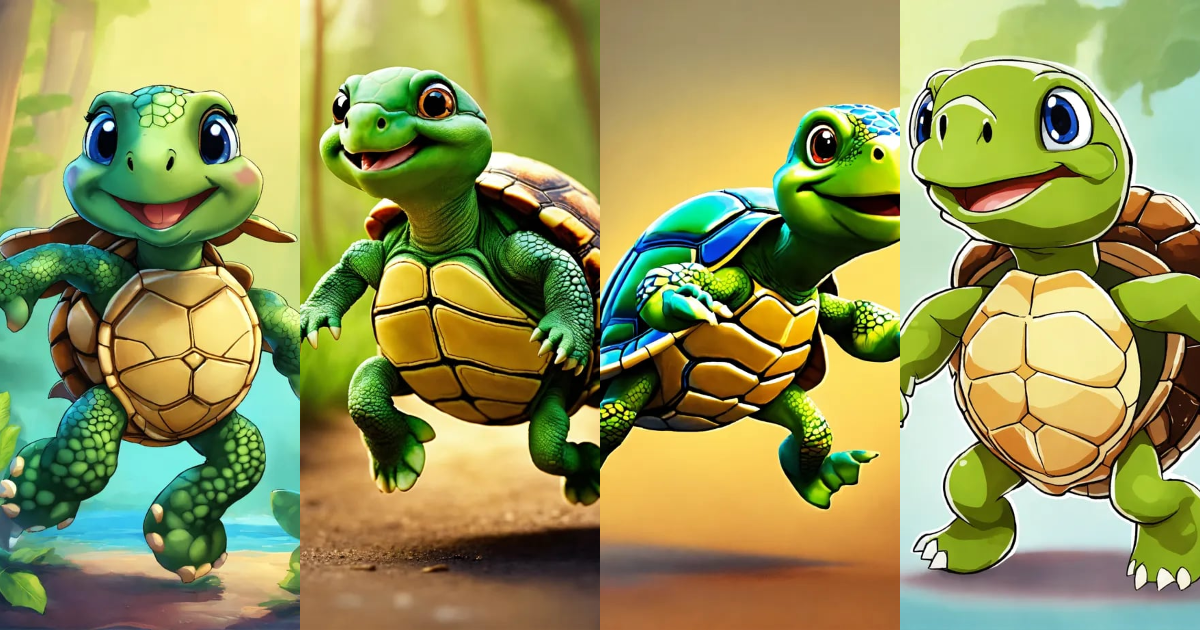 Lexica - Let cartoon cute turtle running on two legs