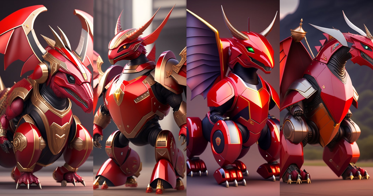 Lexica - Large red robust 4-legged robot dragon with huge shield-shaped ...