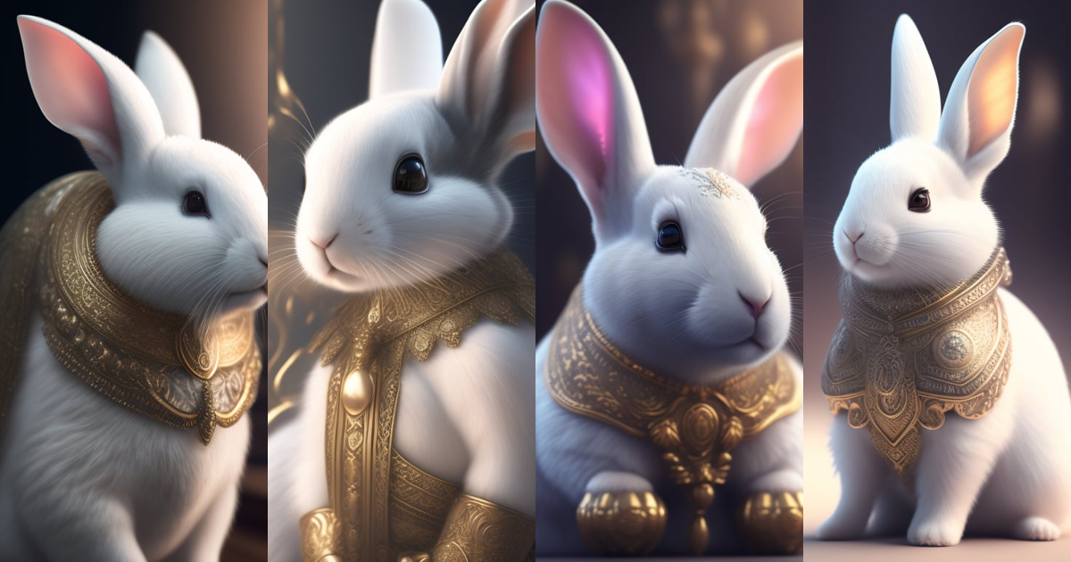 Lexica - A white rabbit with intricate silver ornament engravings on ...
