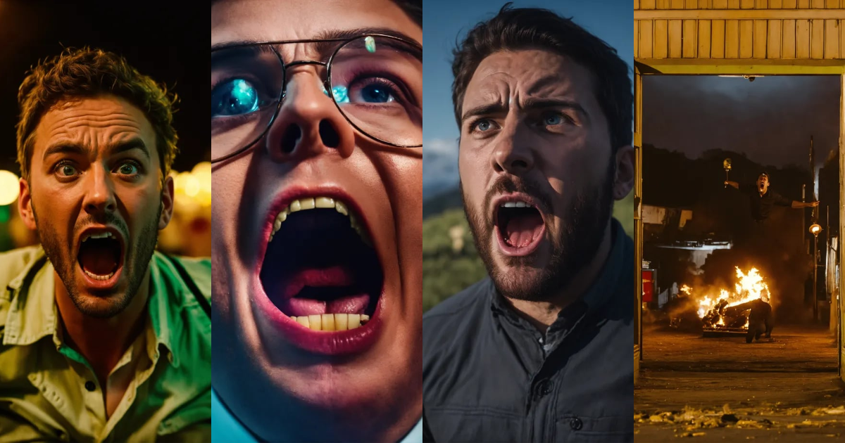 Lexica - The man is wildly terrified, panicked, with eyes and mouth ...