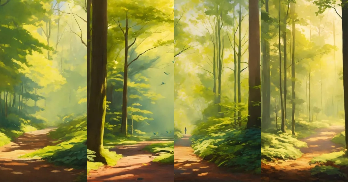 Lexica - A tranquil forest landscape with gentle rays of sunlight ...
