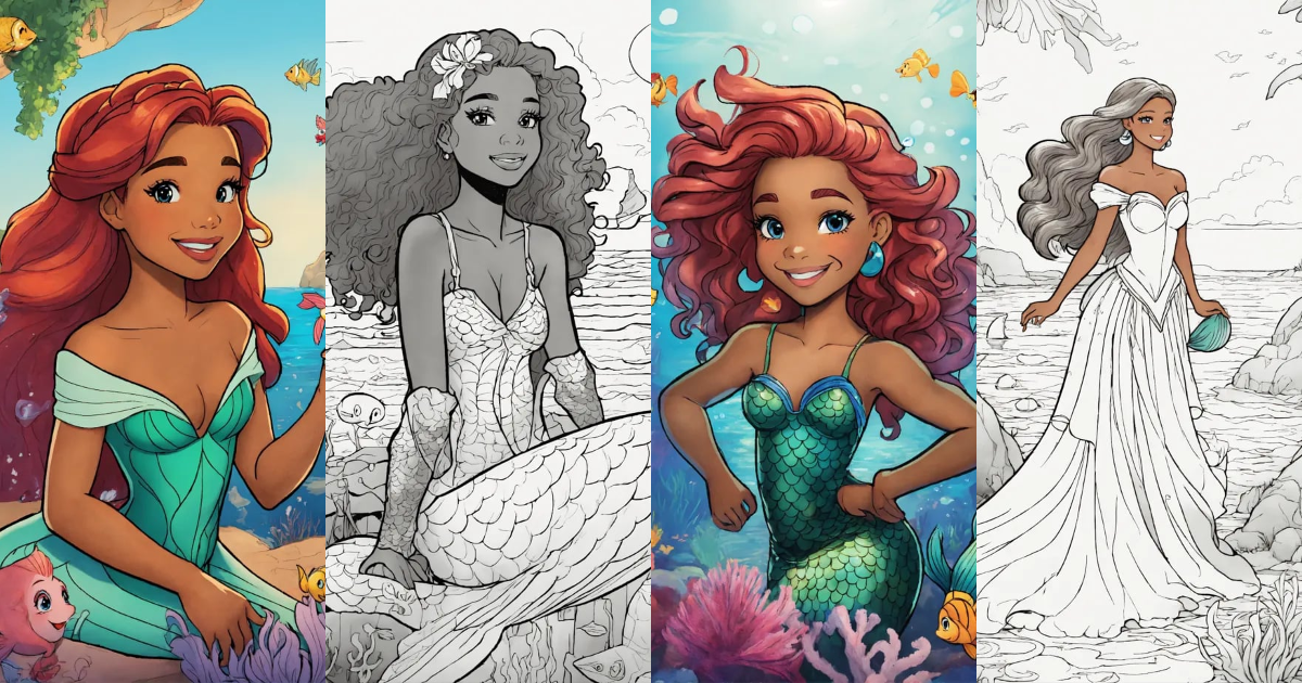 Lexica - Halle Bailey Ariel, the Little Mermaid as a coloring page ...