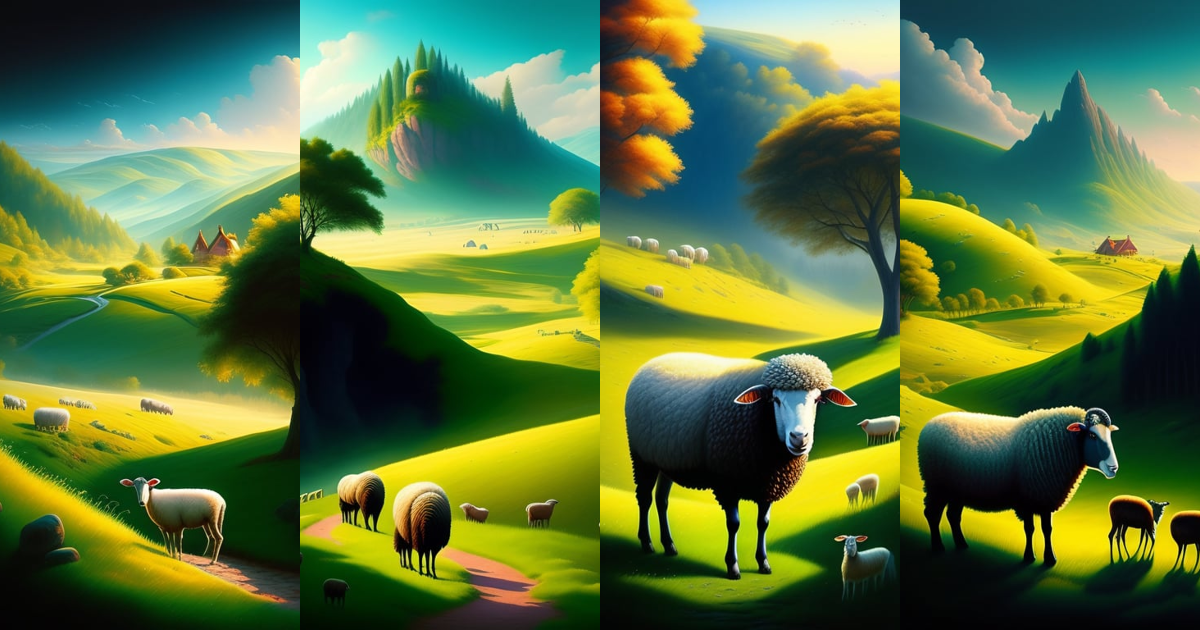 Lexica - Shepard with sheep in pastoral scene, verdant valley, splendor ...