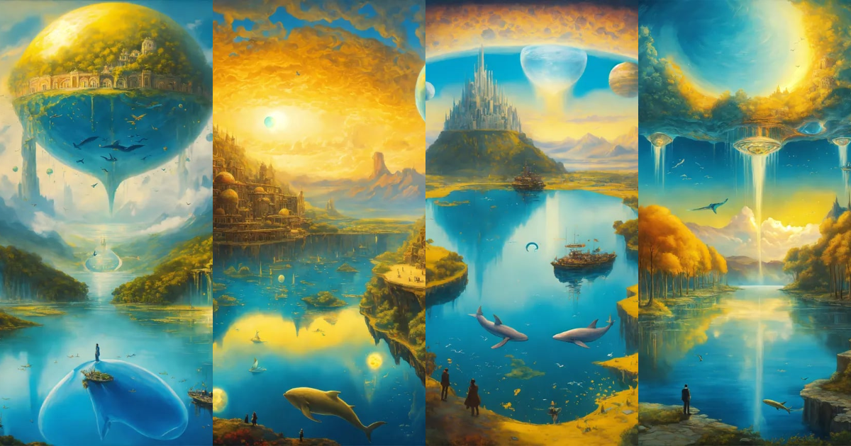 Lexica - Surreal art style, the landscape overlaps another, one city ...