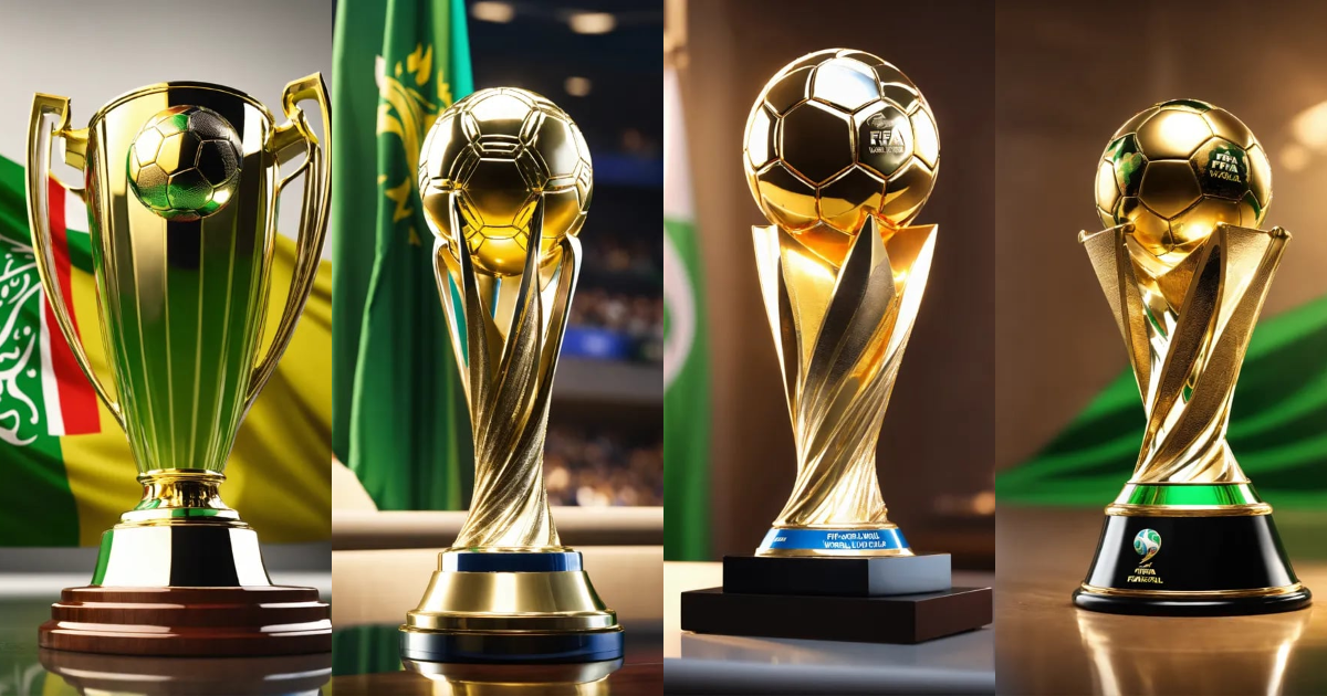 Lexica - FIFA football world cup trophy, Saudi flag behind, natural ...