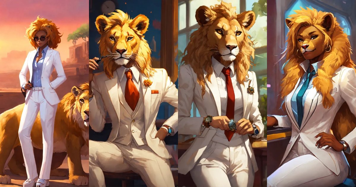 Lexica Anthro Furry Humanoid Lioness Three Piece White Suit With