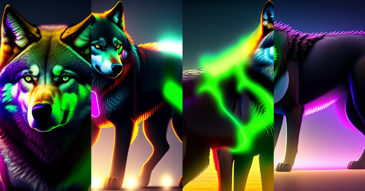 Lexica - Wolf with humanoid appearance, with dark fur that has a tesla ...