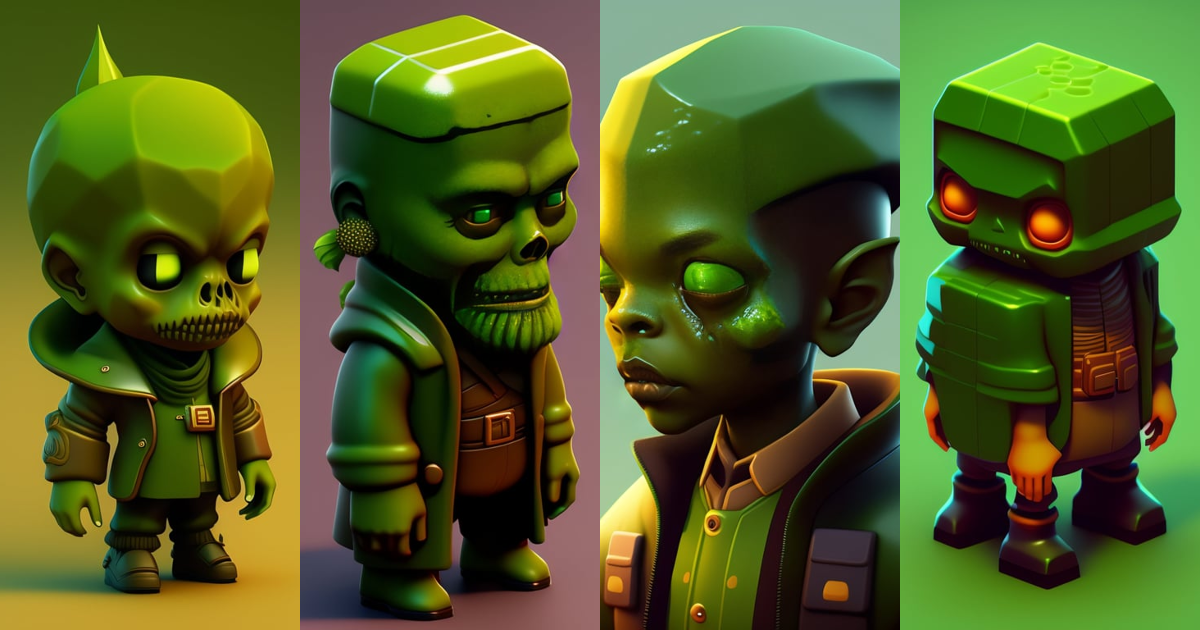 Lexica - Isometric render of a fresh greenish brown zombie, solid ...
