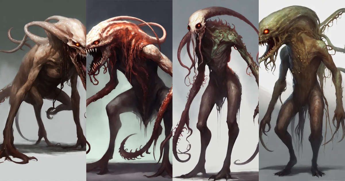 Lexica - Concept art, side view, digital paintng, skiny Ghostly monster ...