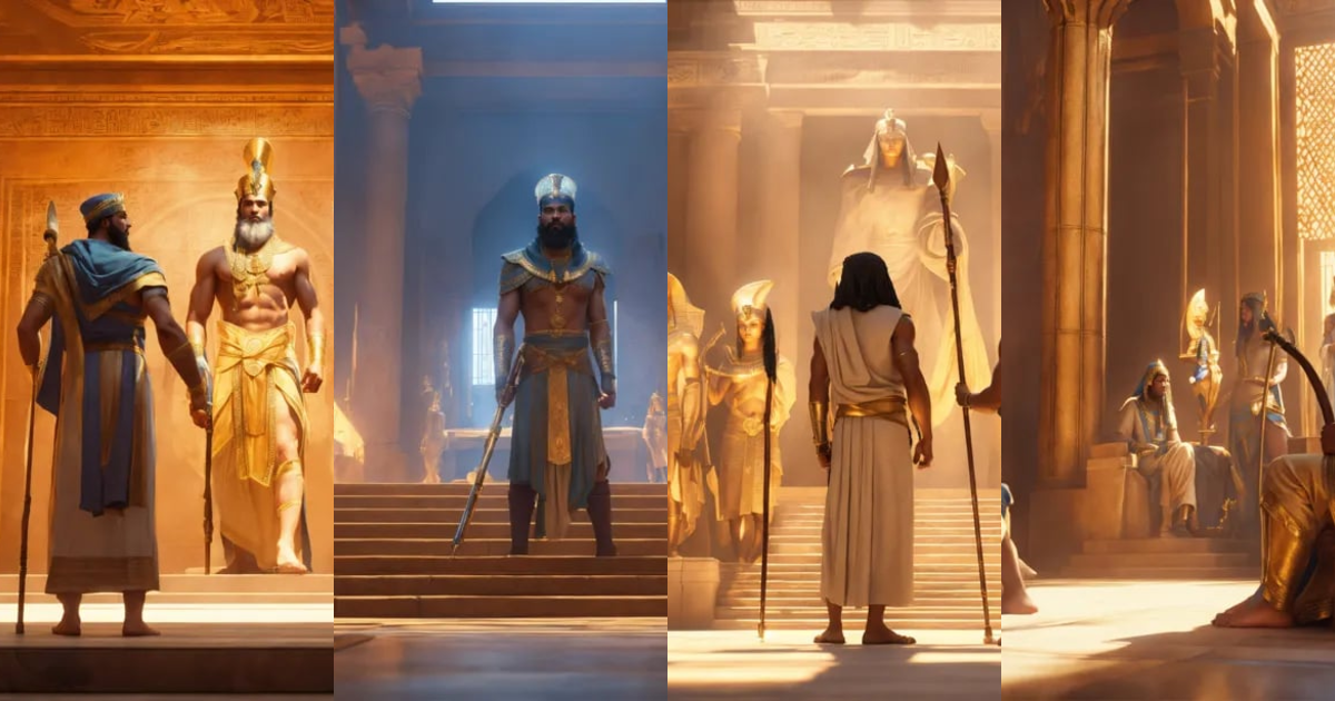 Lexica - Moses with his staff, and his brother, talking to Pharaoh ...